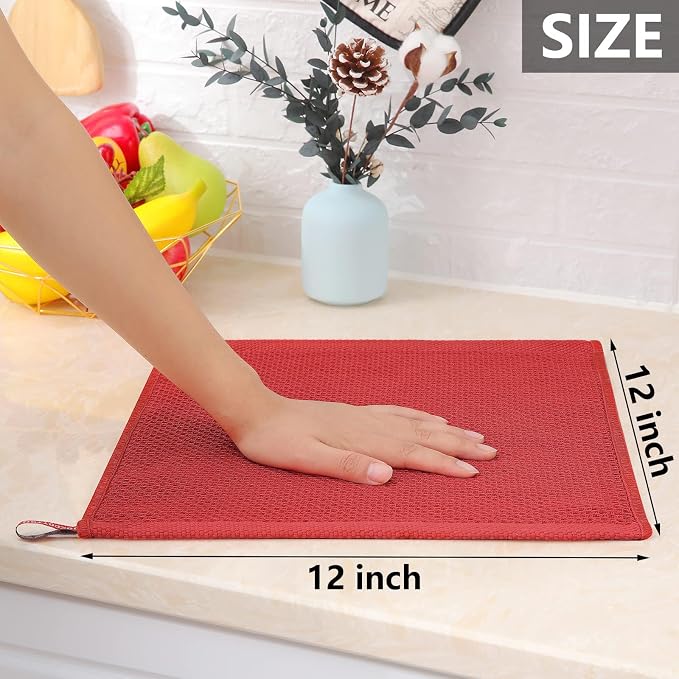 Homaxy 100% Cotton Waffle Weave Kitchen Dish Cloths, 9-Pack, Brick Red | Ultra Soft Absorbent Dish Towels, Quick Drying Dish Rags with Hanging Loop, 12 x 12 Inches - Image 5