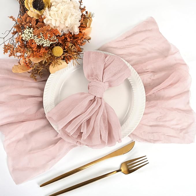 100 Pieces Cloth Napkins Pink Dinner Cheesecloth Napkins for Wedding,Wrinkled Cloth Napkins Bulk for Home Party Rustic Table Decoration, 17 x 17 Inch - Image 8
