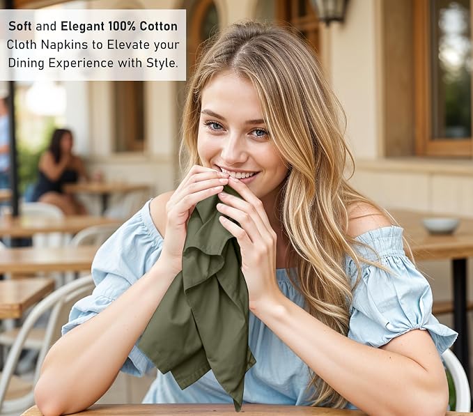 Ruvanti Cloth Napkins Set of 12, 18x18 Inches, 100% Cotton, Washable, Soft & Absorbent, Perfect for Wedding, Christmas, ‎Thanksgiving Dinners - Capulet Olive - Image 6