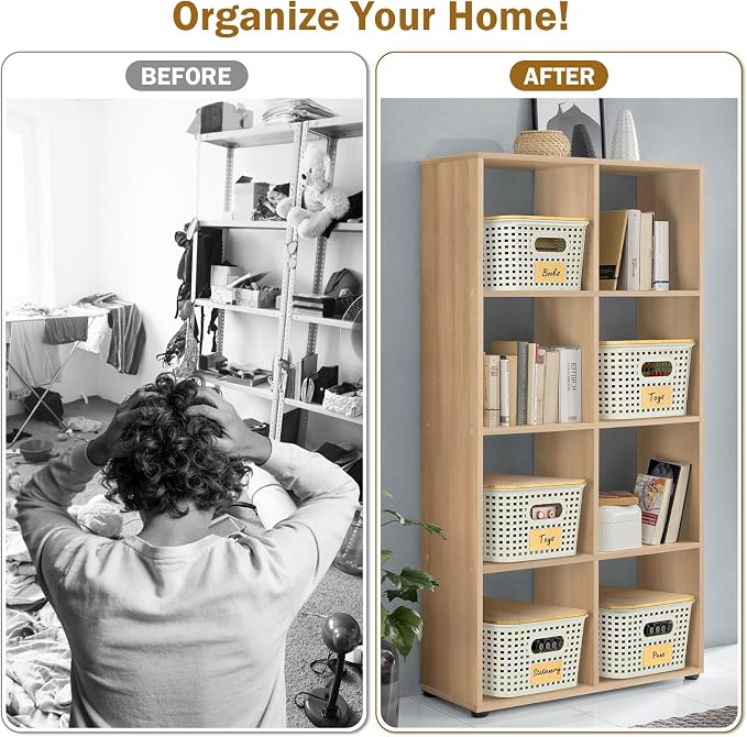 Stackable Storage Baskets: 8 Pack Plastic Baskets Bins, White | Decorative Baskets for Organizing, Pantry Decorative Containers for Closets, Cabinets, Shelves - Image 6