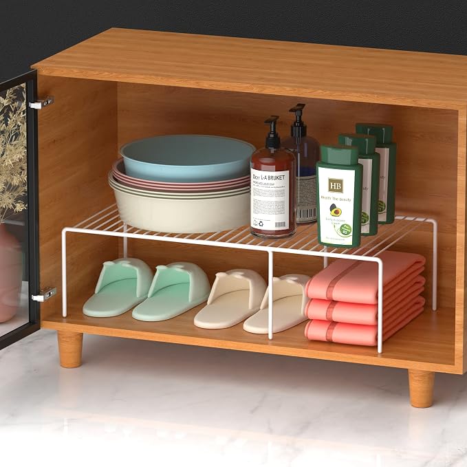 Kitchen Cabinet Expandable Shelf Organizers Set of 6, Adjustable Metal Wire Pantry Storage Shelves, Plate Dish Organizer Rack for Cabinets, Cupboard, Counter, Freezer, Countertop, White - Image 7