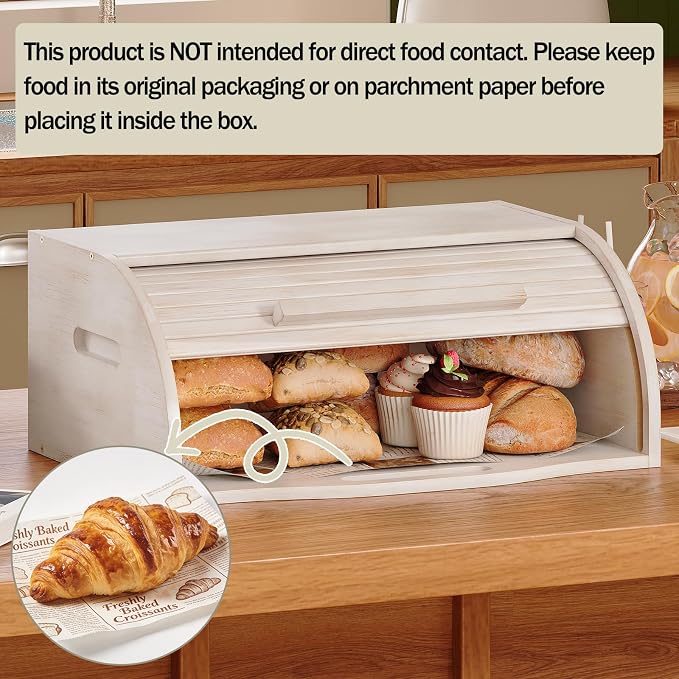 Trironsun Bamboo Roll Top Bread Box for Kitchen Countertop Large Capacity Bread Storage Bin Wooden Bread Storage Organizer Natural Breadbox for Food Storage (Antique white) - Image 7
