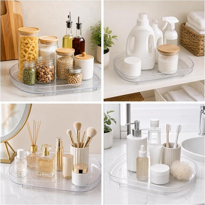 Lazy Susan Turntable for Refrigerator, Square Turntable Organizer for Fridge Cabinet, Pantry, Countertop | 16.5" x 11.1" (Rectangle 2 Pack - Clear) - Image 6