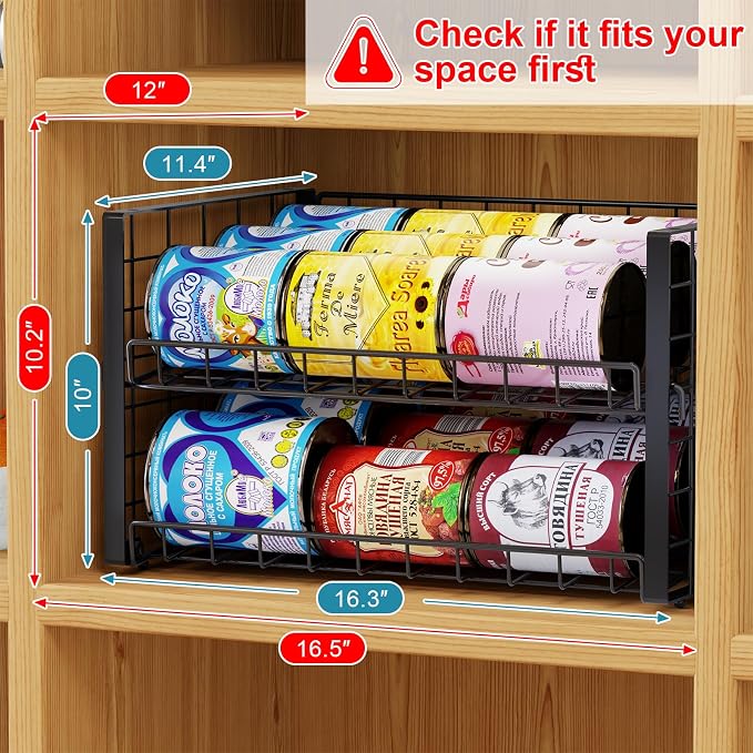 2 Pack Stackable Can Organizer, Adjustable Can Holder Rack for Pantry | 2-Tier Can Storage Rack Holds Up to 60 Cans, Organizer for Soda & Food Cans in Kitchen Cabinet, Black - Image 2