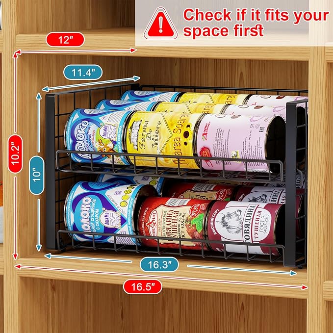 3-Pack Stackable Can Rack Organizer, Adjustable Can Holder for Pantry | 2-Tier Rolling Can Dispenser Holds Up to 90 Cans, Canned Food Storage Organizer for Kitchen Cabinet, Black - Image 3