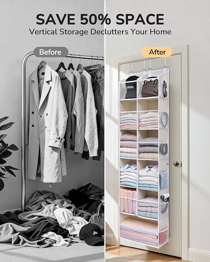 ULG Over the Door Organizer, 6-Tier Hanging Storage with Clear Windows, 19 Pockets for Closet,Bathroom & Nursery Door Organizer - Image 5