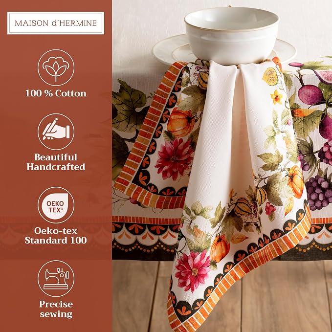 Maison d' Hermine Cloth Napkins Set of 4 Reusable 100% Cotton (20" x 20") | Everyday Square Napkins Cloth Washable Dinner Wedding Kitchen Thanksgiving Christmas - Pumpkin Garden - Cloudy Cream - Image 2