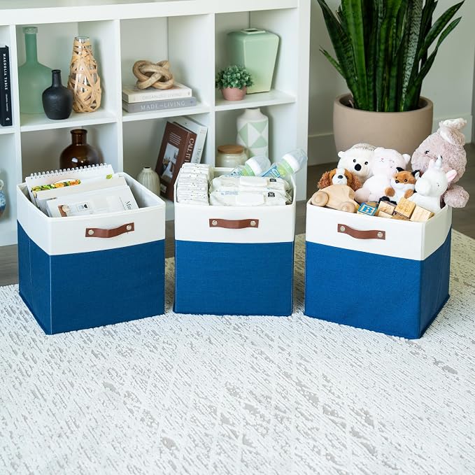 OrganiHaus 13x13 Cube Storage Bins, Set of 4 - Fabric Storage Cubes | Sturdy, holds its shape; odor-free; fits IKEA Kallax and Expedit; vegan leather handles - Image 4