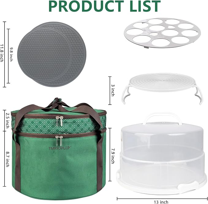 12 Inch Cake carrier Container with Lid and Handles Includes Insulated Bag for Safe Transportation of Buttercream Doesn't Melt Easy for Cakes, Pies and Cupcakes (Green) - Image 5