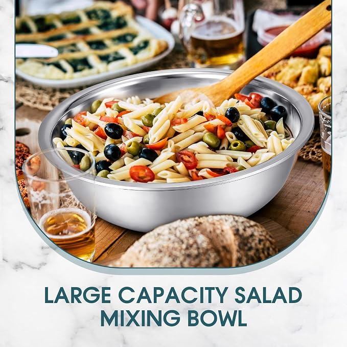 Nuogo 4 Pcs Stainless Steel Mixing Bowls Metal Mixing Bowls Extra Large Basin Salad Basin Deeper Edge Dishwasher Safe Mirror Finish for Home and Commercial, Silver (18 Inch 16 Qt) - Image 5