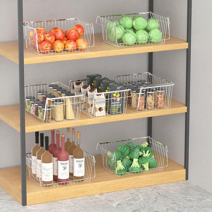 Wire Storage Basket Stackable Organizer Storage Baskets Bins Sturdy Metal Organization with Handles for Pantry, Kitchen, Closets, Bathroom, Cabinets, Kitchen, Set of 3 - Image 4