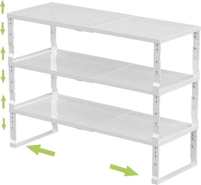 Jojocross Expandable Adjustable Stackable Kitchen Organizer, Spice Rack,Metal Pantry Storage Shelves Racks,Counter Shelf for Cabinets, Countertop, Cupboard(3 Packs/Large/White) by JOJOCROSSHIGHQUALITYLIFE