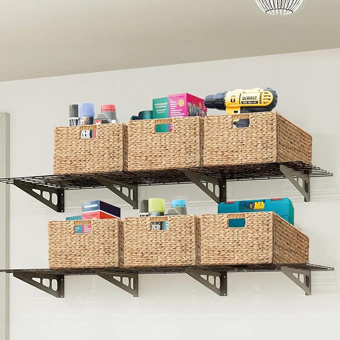 Extra Large Water Hyacinth Wicker Storage Baskets, Set of 2 | Rectangular, 16.1"x12.6"x9.5", Iron Wire Frame, Natural - Image 4