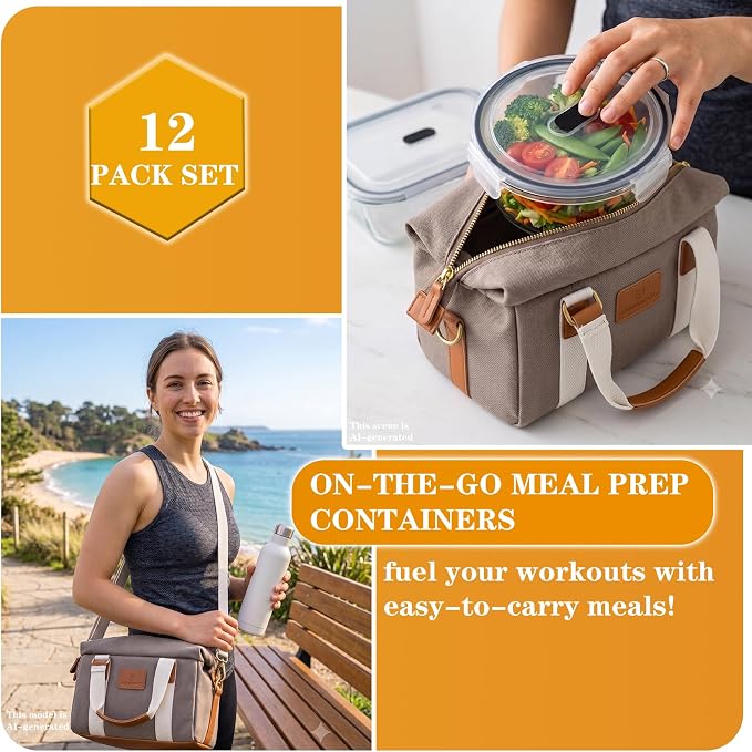 24-Piece Reusable Glass Meal Prep Containers, Meal Prep Glass Containers with Airtight Lids, Leakproof Glass Food Storage Containers, Glass Containers with Lids, Oven Freezer Safe, Black Lids - Image 7
