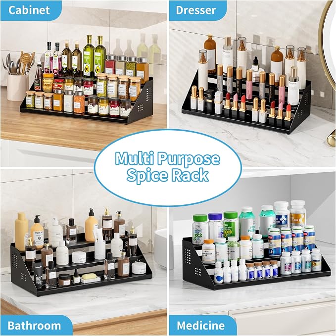 BOIVSHI Spice Organizer, Spice Rack for Expandable 3-Tier, Spice Organization for Cabinet Expandable Width and Adjustable Height, Seasoning Organizer for Cabinet, Countertop, Pantry, Black - Image 8