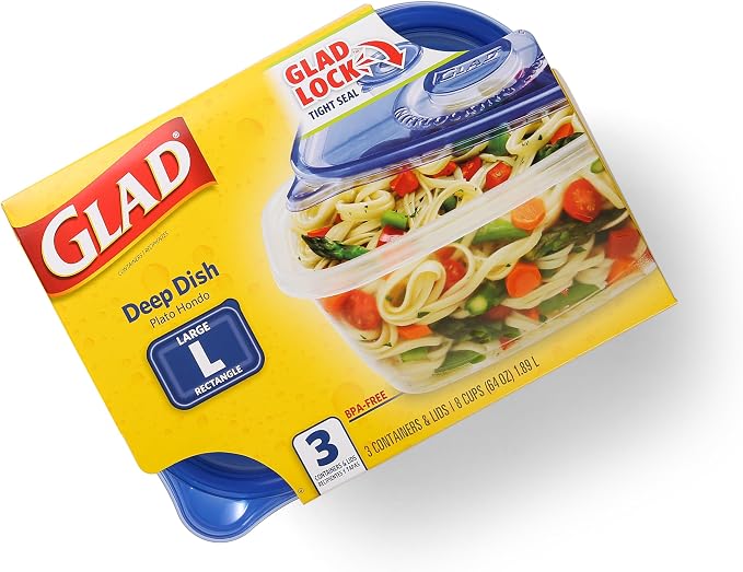 Glad GladWare Deep Dish Food Storage Containers, 64 Oz, 3 Count, 6-Pack | Lock-tight seal for soups, salads, and meal prep in a large rectangle format, microwave and dishwasher safe - Image 11