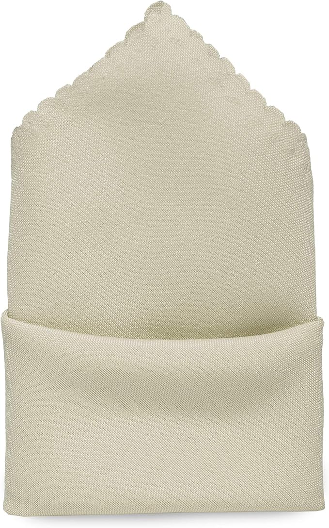 Pack of 50 Polyester Napkins 17 x 17 Inch Square with Scalloped Edge, Plain Washable Reusable Dining Table Cloth Napkin for Wedding Party Banquet Home Restaurant Bistro Decoration - Ivory - Image 3