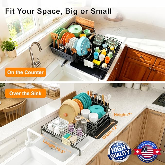 4-in-1 Expandable Dish Drying Rack, Modular Organizer, Rustproof | Extra Large Dish Racks for Kitchen Counter, Tool-Free Dish Drainer with Self-Draining Tray, Foldable Over the Sink Dish Rack - Image 3
