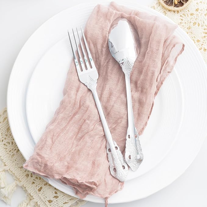 100 Pack Dusty Pink Cloth Napkins 21x21 Inches Dusty Pink Cheesecloth Napkins Set of 100 Washable Dinner Table Napkins for Wedding Bridal Baby Shower Party Rustic Boho Cotton Gauze Party Table Decor - Image 7