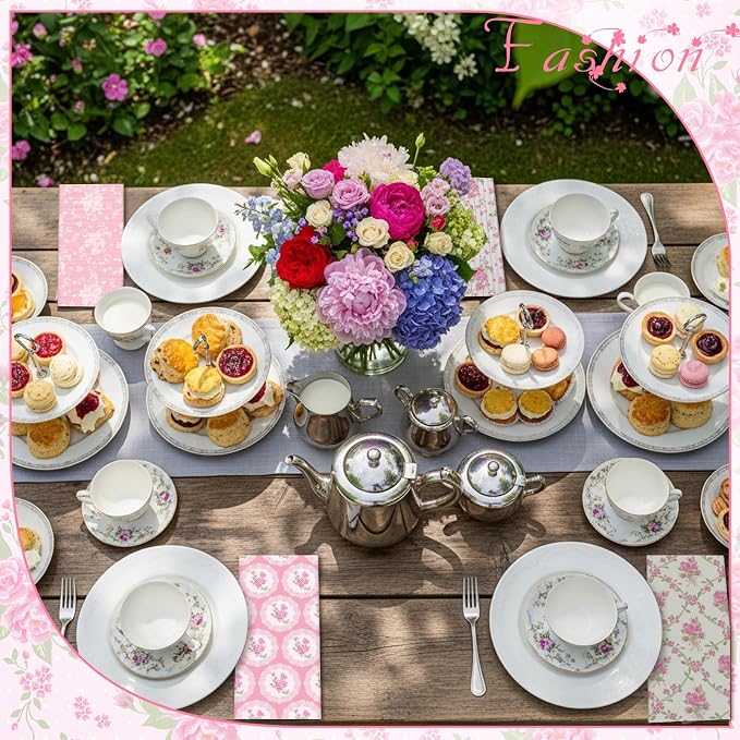 12 Pcs Floral Cloth Napkins 6 Patterns Washable Dinner Tea Party Napkins Reusable Plant Flowers Square Napkin Cotton Towel Decorative for Summer Wildflower Party(Pink Flowers) - Image 4