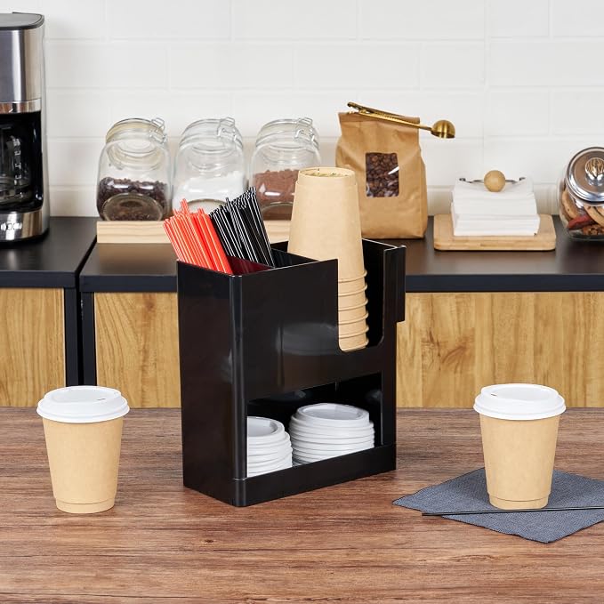Restaurantware Restpresso Coffee Bar Organizer, 1 Count Durable 4 Compartments, Compact Size, Black Plastic Tabletop Coffee Supplies Organizer For Homes, Office Spaces, Breakrooms, and Lounges - Image 3