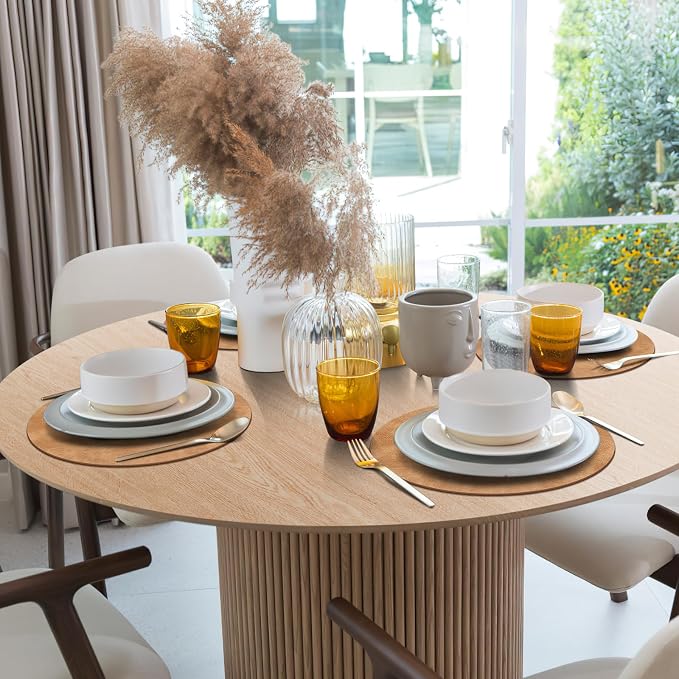 ADRIMER Placemats, Heat Resistant Round Placemats Set of 12 Washable, Waterproof Table Mats, Wipeable Faux Leather Place Mats for Kitchen, Dining Room, Camel - Image 2