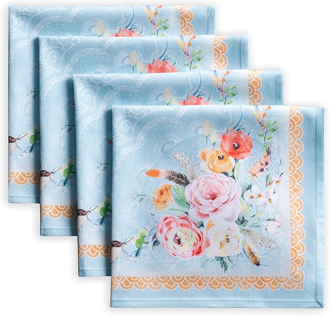 Maison d' Hermine Cloth Napkins Set of 4 Reusable 100% Cotton (20" x 20") | Everyday Square Napkins Cloth Washable Dinner Party Wedding Restaurant Hotel Kitchen Spring Summer - Ibiza - Blue by MaisondHermine