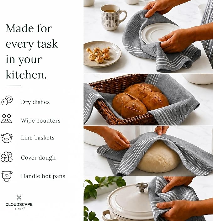 CSL Kitchen Towels Cotton, Pack of 6, Absorbent Dish Towel, 18x28 -AIG - Image 9