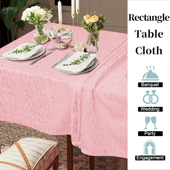 Elegant Tablecloth Rectangle, 60"x120", 1PC Washable Table Cloth for 9ft Table (10-12 Seat) - Cotton Polyester, Wrinkle Resistant, Pink Table Cloths for Valentine's Day & Celebration, Luxury Bows - Image 5