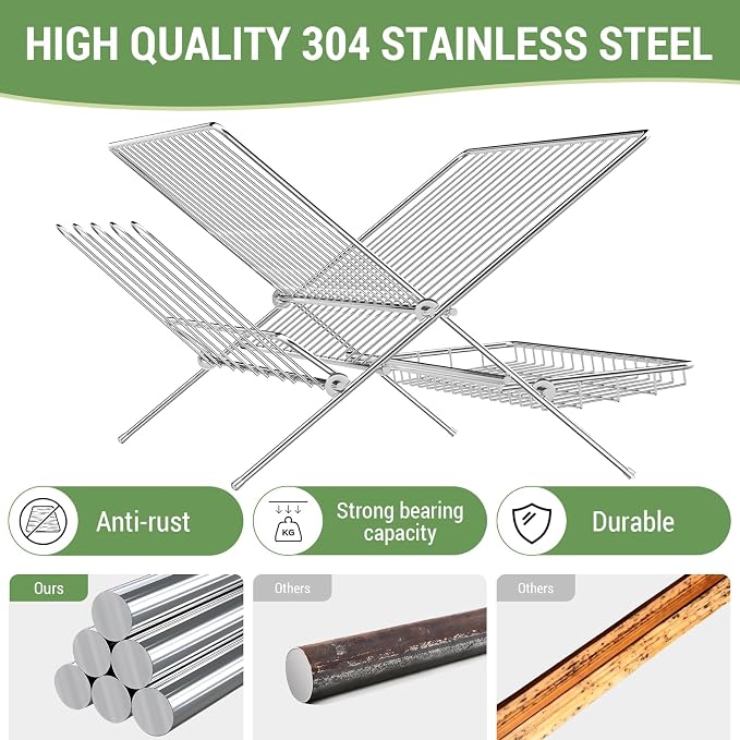 Dish Rack with Drip Tray, Stainless Steel 3-Tier Collapsible Drainer Dish Drying Rack for Kitchen Counter, Sink, Countertop,Cutlery, Dishes Utensils Flatware Holder Set, Reversible Cup Draining Rack - Image 6