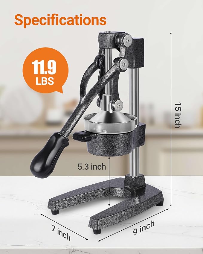 Heavy Duty Cast Iron Manual Juicer, Professional Citrus Press Squeezer for Orange, Pomegranate, Lemon & Lime, Commercial Hand Press Juicer with 304 Stainless Steel Cup - Image 7