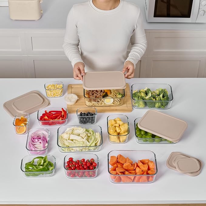 Glass Food Storage Containers with Lids — 6 Piece — 10.5 oz Glass with BPA-Free Leakproof Stackable Lids — Microwave, Oven & Dishwasher Safe — Ideal for Meal Prep & More - Cashew Cream - Image 6