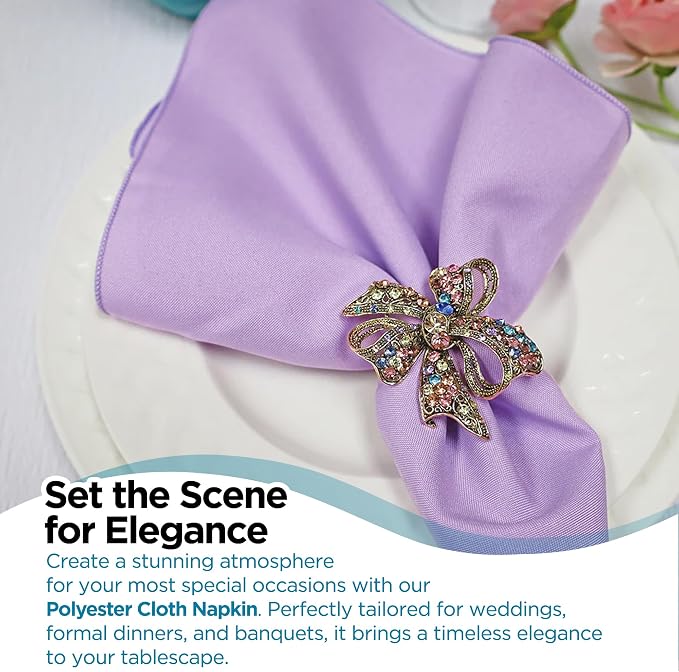 150 pcs Lavender 20"x20" Polyester Cloth Napkins | Premium, soft, & durable square linen napkins, perfect for weddings, dining, restaurants, & parties. Washable. - Image 6