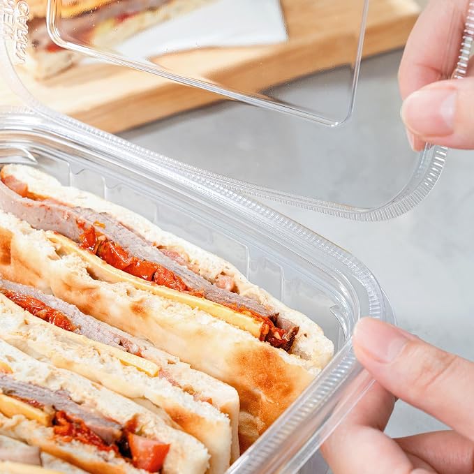 Karat 64oz PET Tamper Resistant Hinged Deli Container [150 ct] - Plastic Clamshell Food Containers, Easy Open Pull-Tab for Restaurants & Takeout - Image 3