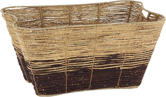 Deco 79 Seagrass Handmade Decorative and Functional Storage Basket Oversized Color Block Basket Organizer with Slot Handles, Basket for Storage 30" x 20" x 15", Brown - Image 7
