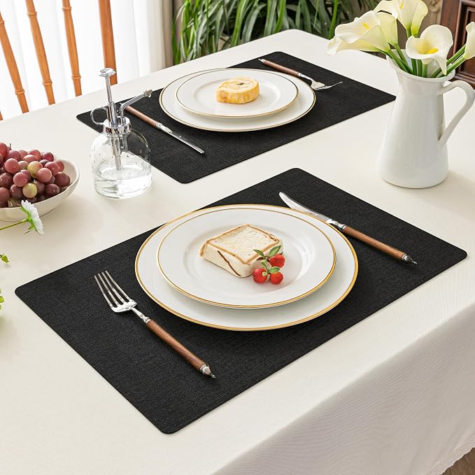 Romanstile Vinyl Placemats Set of 4, Reversible Faux Leather Heat Resistant Wipeable Table Mats, Waterproof Washable Non-Slip Table Placemats for Dining/Kitchen/Party/Outdoor (Black, 12" x 17") - Image 7