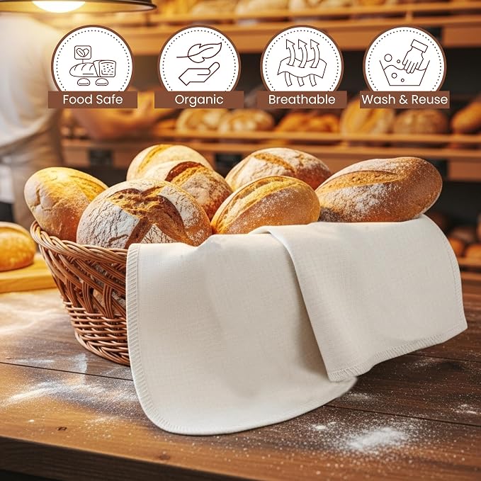 Flour Sack Towels for Bread Dough Proofing – Unbleached, Thick Organic Cotton Baking Cloth for Baguettes, Ciabatta, Pastry – Reusable, 28"x28", 3-Pack - Image 5