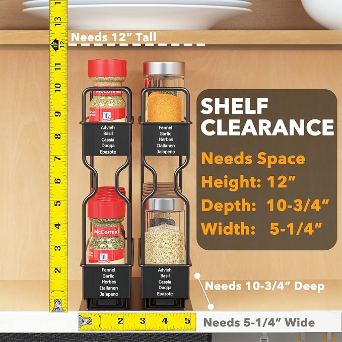 SpaceAid Pull Out Spice Rack Organizer for Cabinet, 2 Drawers 2-Tier, 24 Pcs Spice Jars with Labels - Image 7