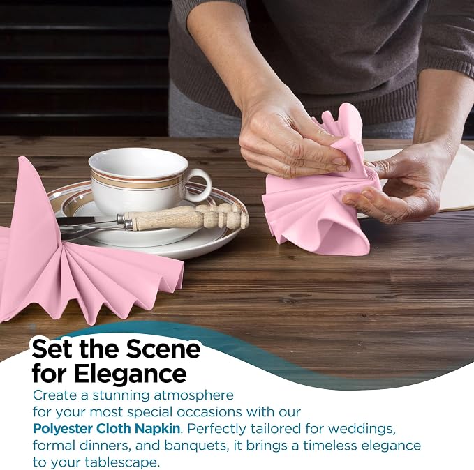 100 pcs Pink 17"x17" Polyester Cloth Napkins | Premium, soft, & durable square linen napkins, perfect for weddings, dining, restaurants, & parties. Washable. - Image 6
