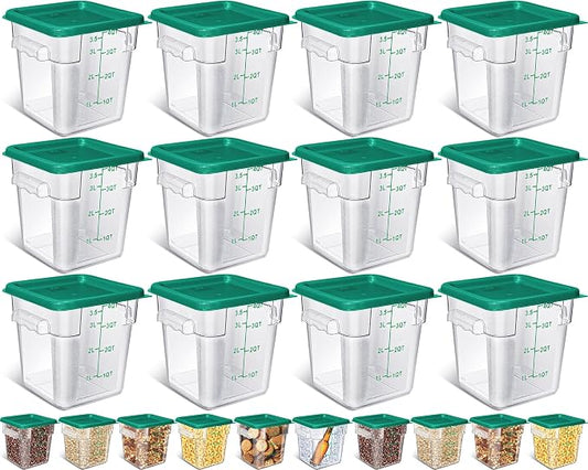 Yungyan 12 Pcs 4 Qt Commercial Food Storage Containers with Lids Restaurant Square Airtight Food Storage Containers Clear Cereal Containers for Kitchen Freezer Dishwasher Pantry(Green Lid) by Yungyan