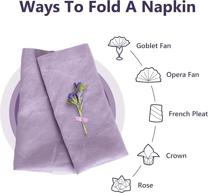 Linen Napkins 20x20Inch Set of 4,Cloth Napkins Dinner Napkins,Stone Washed Natural 100% French Flax Napkins for Weddings,Decorative Mother's Day(Lavender) - Image 4