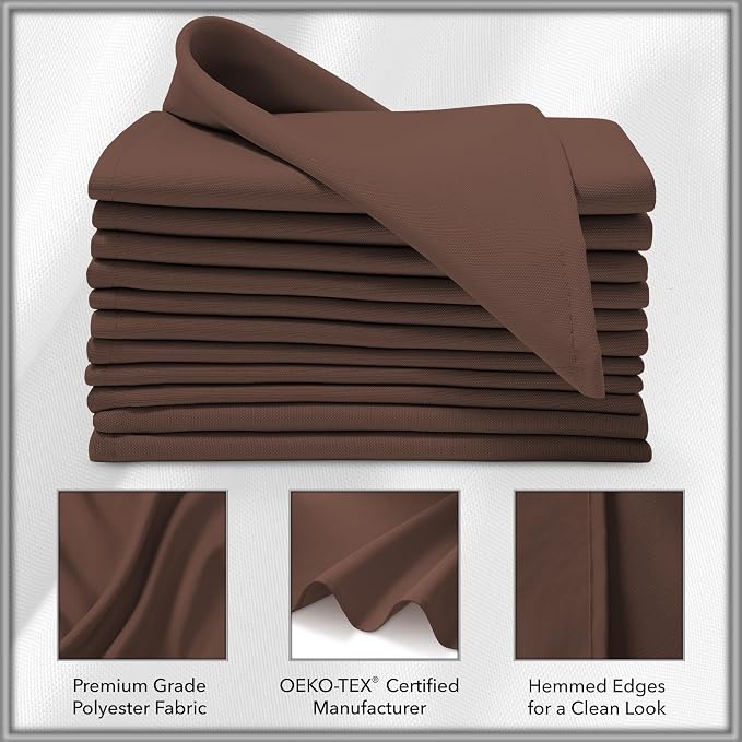 Lann's Linens Set of 12 Cloth Dinner Napkins, 20-inch Polyester Napkins, Washable and Reusable Fabric for Wedding, Hotel, Restaurant - Chocolate Brown - Image 3