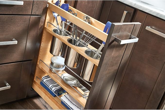 Rev-A-Shelf Pullout Organizer w/Soft-Close, Min Cabinet Opening 5.5" W | 5" W Slide Out Pantry Spice or Utensil Storage Rack w/BLUM Soft-Close & Adjustable Shelves for Base Cabinet, 448UT-BCSC-5C - Image 5