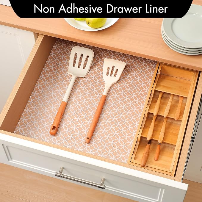 Cooyes Shelf and Drawer Liner for Kitchen Cabinets – Non-Adhesive, Waterproof, Non-Slip Cabinet Liners for Scratch Protection, Desk, Refrigerator, Shelves, Drawers with Modern Pattern - Image 2