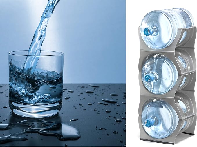 Stackable Water Bottle Storage Rack Best Water Jugs 5 Gallon Organizer. Jug Holder for Kitchen, Cabinet and Office Organizing. Reinforced Polypropylene (Silver, 3 No Shelf) - Image 8
