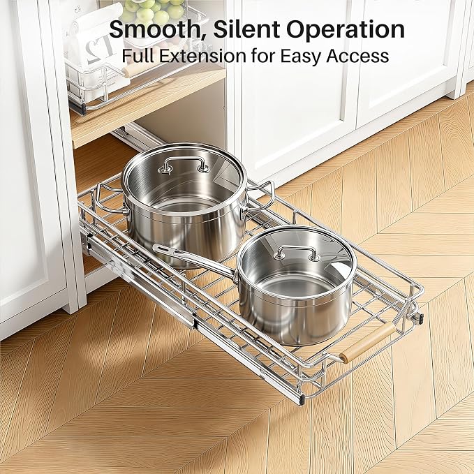 Pull out Cabinet Organizer, 9"W X 21"D, Heavy Duty Smooth Sliding Under Cabinet Shelves for Pots and Pans, Full-Extension Roll out Drawers, Slide out Organization for Home Kitchen Pantry - Image 3