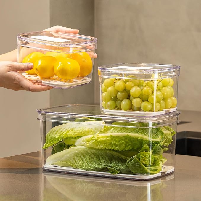 Felli Duo Fresh Veggie Keeper for Fridge with Vent & Drain Trays, LARGE Fruit Vegetable Storage Container for LONG Produce Veggie, Cabbage Celery Lettuce Asparagus Zucchini Saver for Refrigerator - Image 2