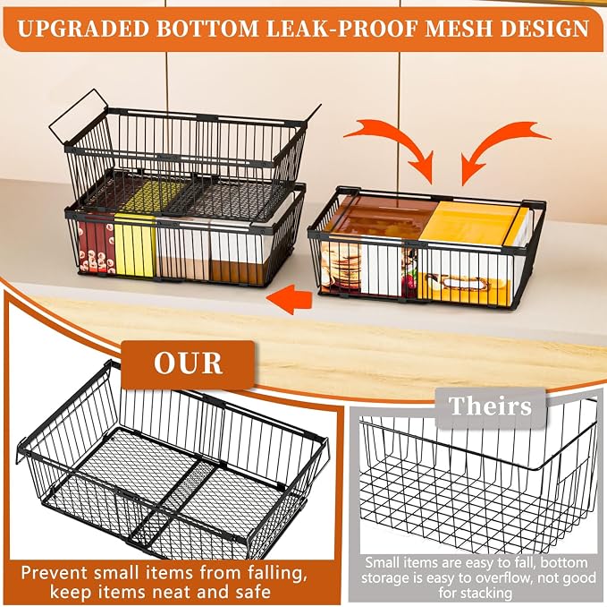 Large Freezer Organizer Bins for 10 to 20 Cu.Ft,Leak-Proof Bottom,2 Pack | ANJUBANFreezer Organizer Bins, Stackable,expandable,foldable,With handle Wire Storage Container Baskets for Sort Frozen Meats - Image 2