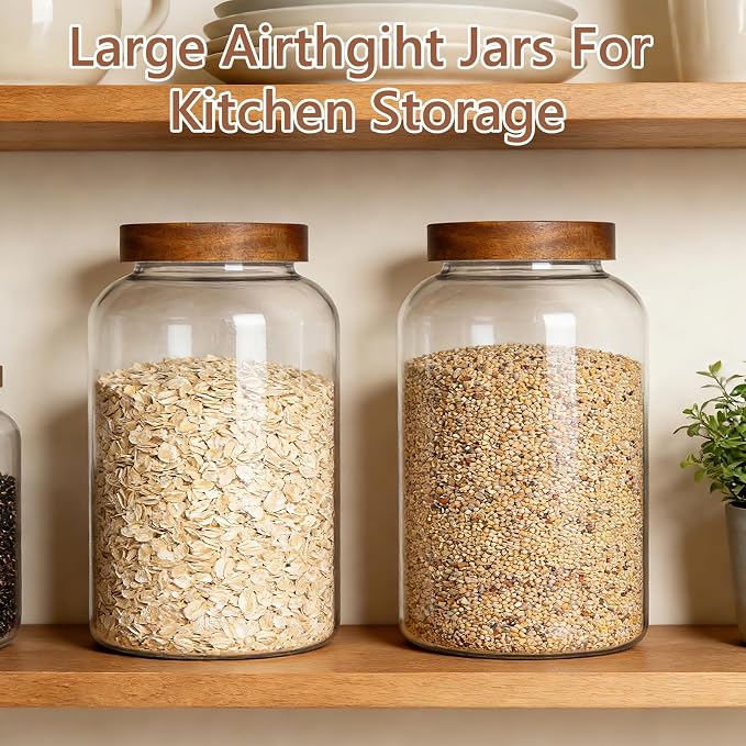 KEYWING 1 Gallon Glass Jars w/Acacia Lids for Flour & Rice Containers 2Pcs | Large Wide Mouth Airtight Food Storage Containers, Pantry Kitchen Organizer for Egg Sugar Cereal -3800ml with 126 Labels - Image 5