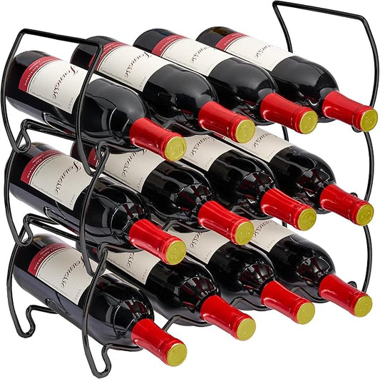 Sorbus 3-Tier Stackable Wine Rack - Classic Style Wine Racks for Bottles - Perfect for Bar, Wine Cellar, Basement, Cabinet, Pantry, etc - Hold 12 Bottles, Metal (Black) by Sorbus